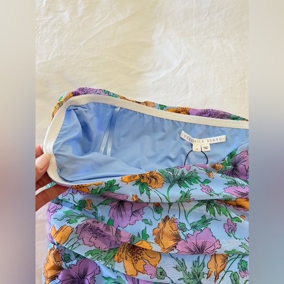 Veronica Beard | SZ 14 | Lake Blue Quiana Floral Strapless Ruched Midi Dress NWT - Picture 5 of 12